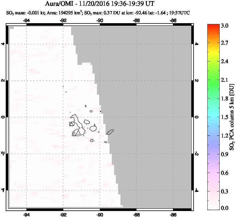 A sulfur dioxide image over Galápagos Islands on Nov 20, 2016.