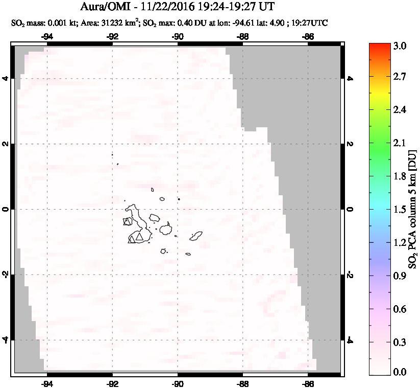 A sulfur dioxide image over Galápagos Islands on Nov 22, 2016.