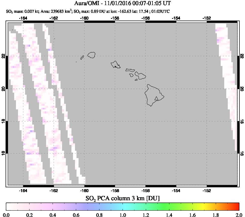 A sulfur dioxide image over Hawaii, USA on Nov 01, 2016.