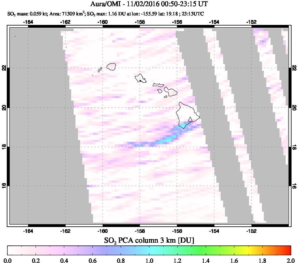 A sulfur dioxide image over Hawaii, USA on Nov 02, 2016.