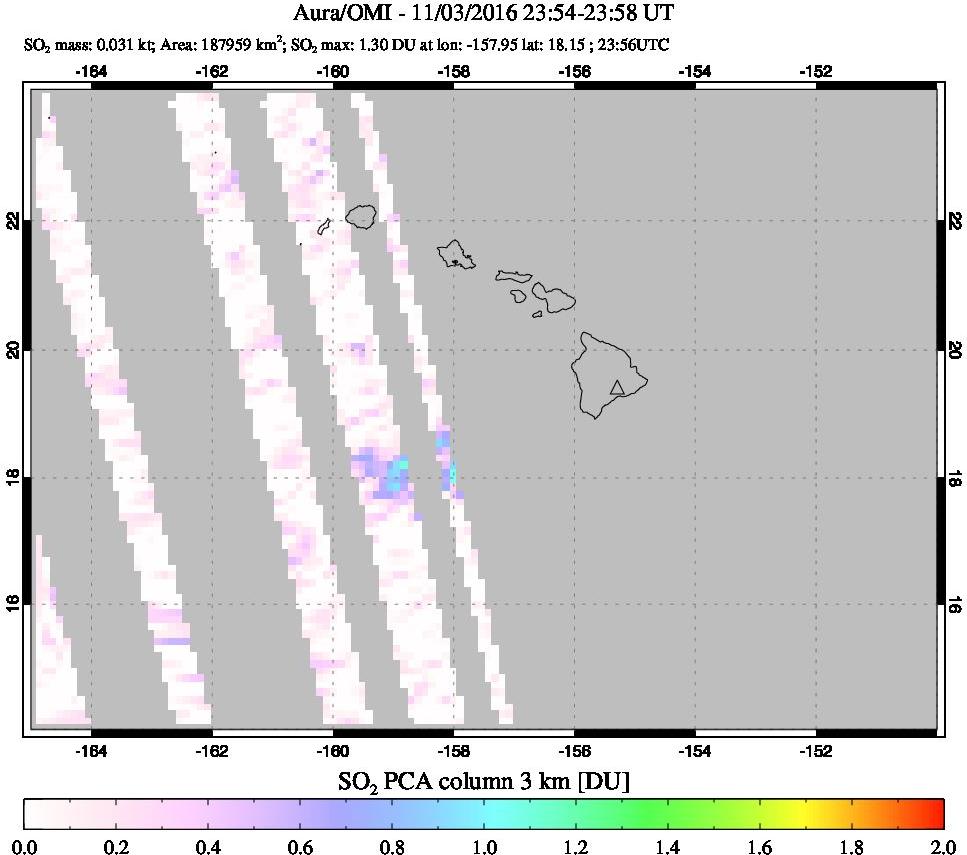A sulfur dioxide image over Hawaii, USA on Nov 03, 2016.