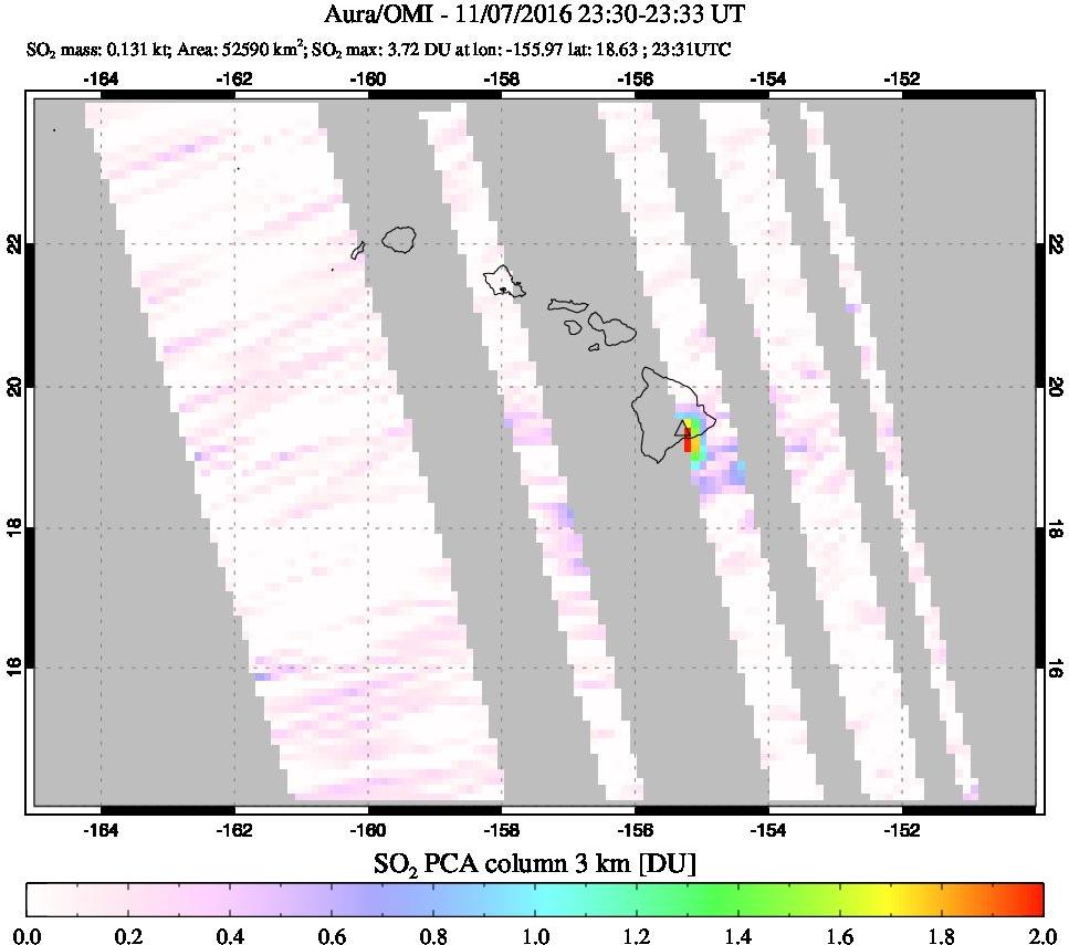 A sulfur dioxide image over Hawaii, USA on Nov 07, 2016.