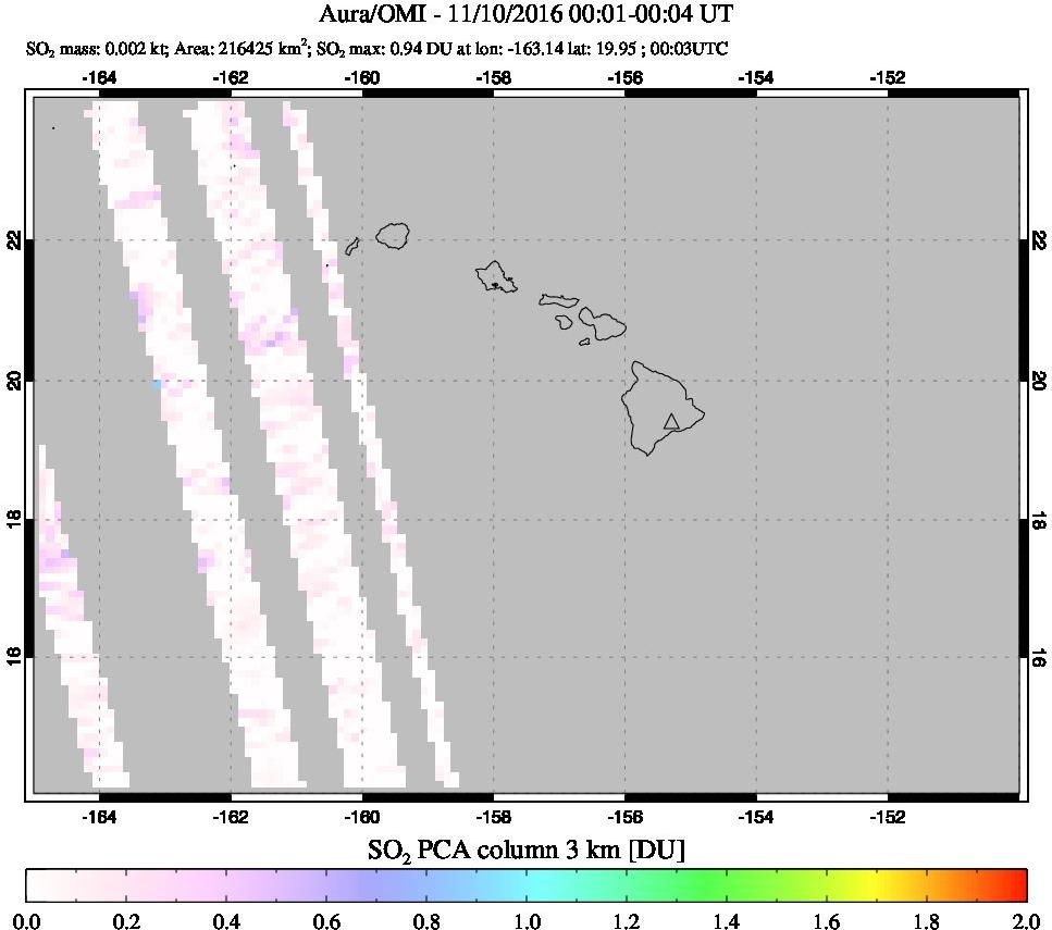 A sulfur dioxide image over Hawaii, USA on Nov 10, 2016.