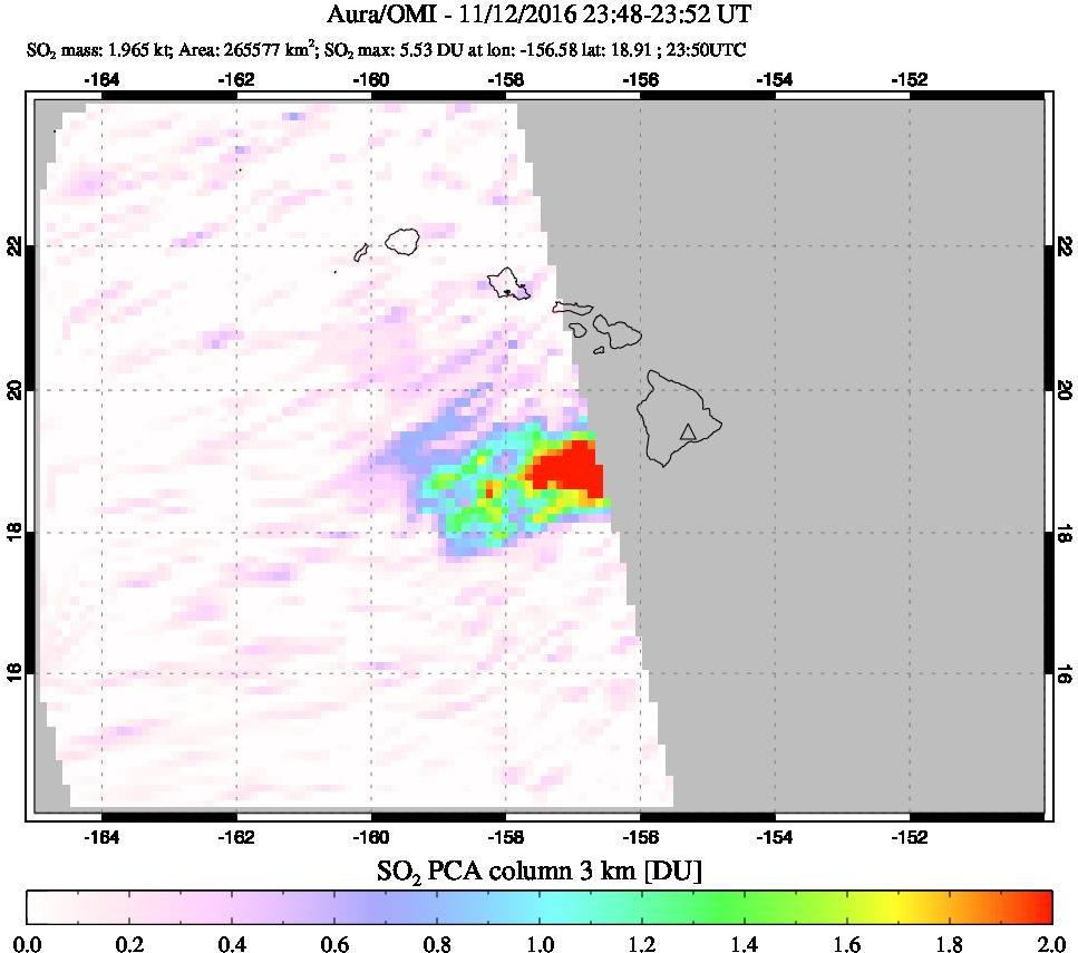 A sulfur dioxide image over Hawaii, USA on Nov 12, 2016.