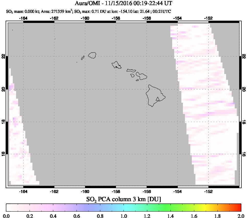 A sulfur dioxide image over Hawaii, USA on Nov 15, 2016.
