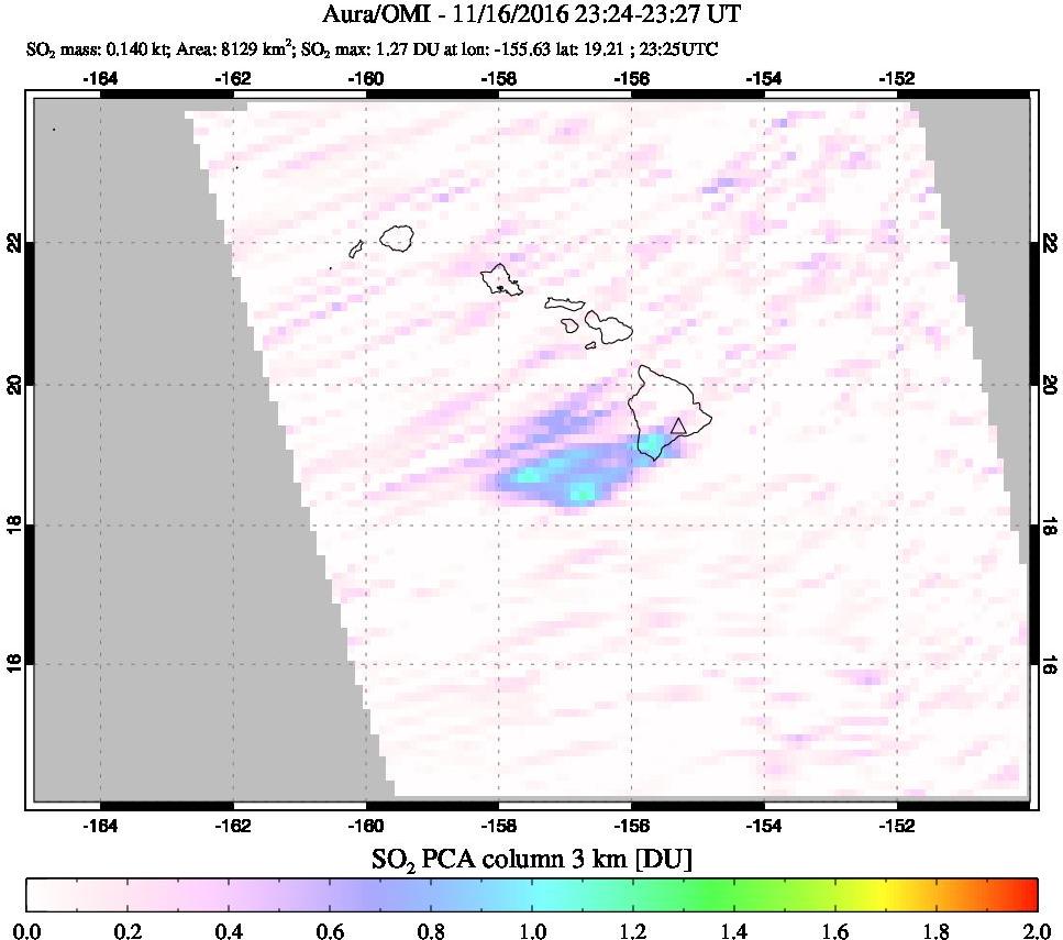 A sulfur dioxide image over Hawaii, USA on Nov 16, 2016.