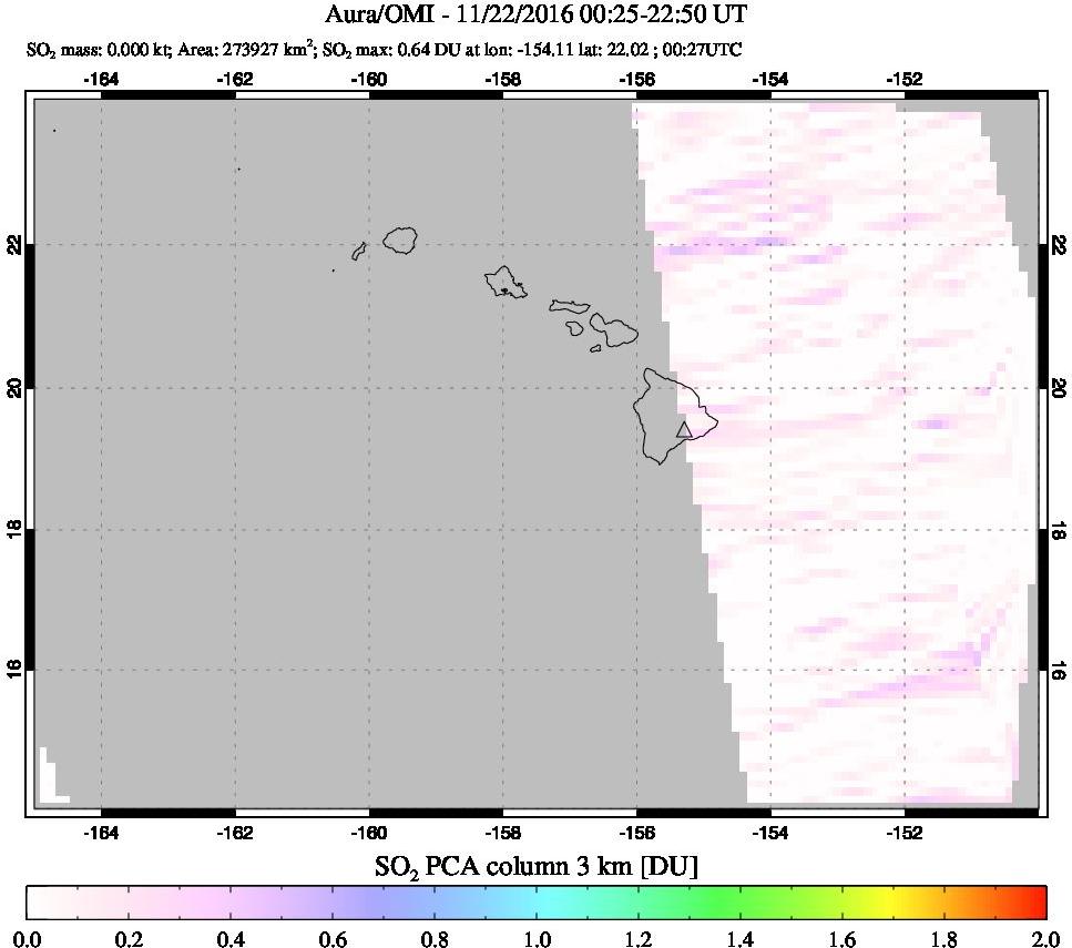 A sulfur dioxide image over Hawaii, USA on Nov 22, 2016.