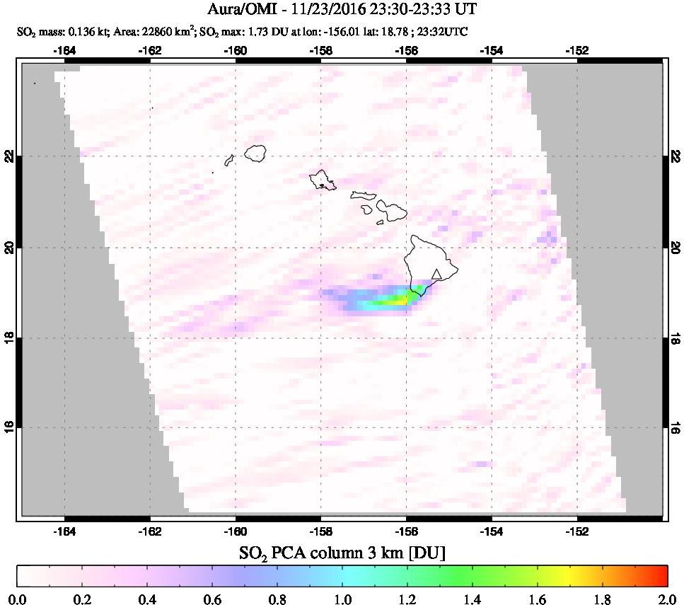 A sulfur dioxide image over Hawaii, USA on Nov 23, 2016.
