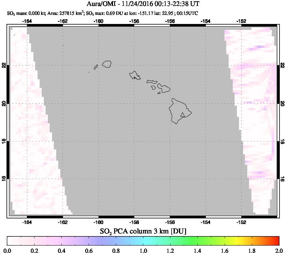 A sulfur dioxide image over Hawaii, USA on Nov 24, 2016.