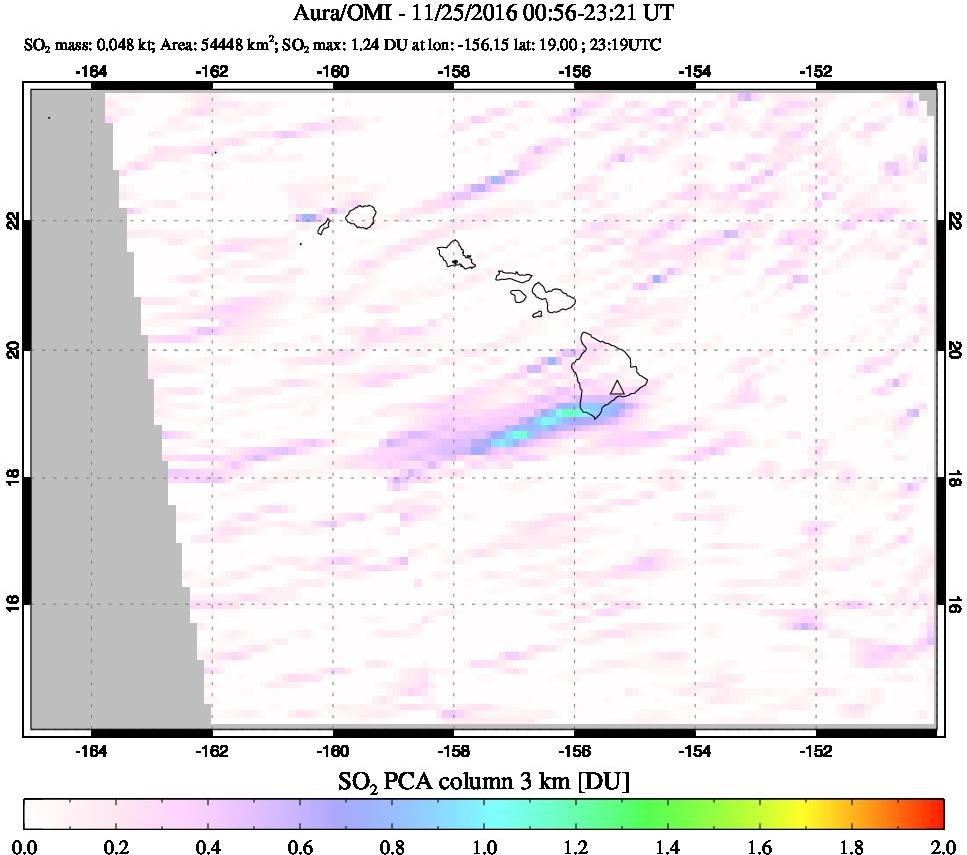 A sulfur dioxide image over Hawaii, USA on Nov 25, 2016.