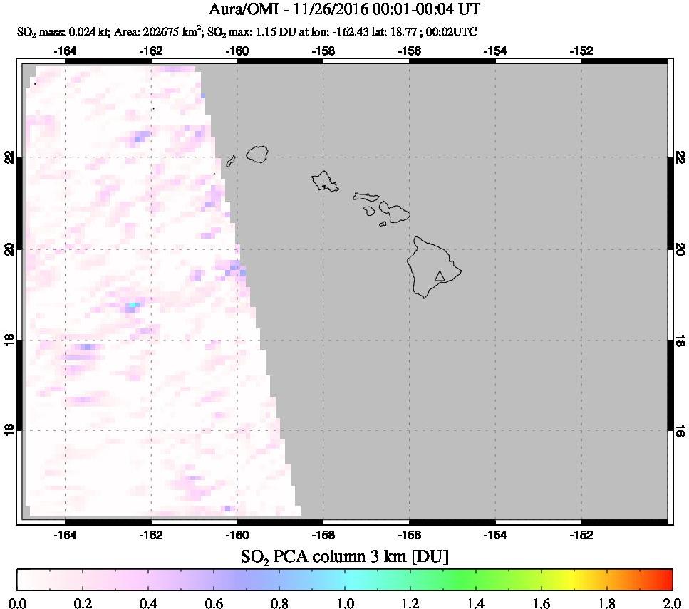 A sulfur dioxide image over Hawaii, USA on Nov 26, 2016.