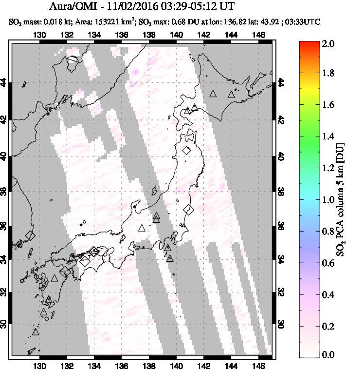 A sulfur dioxide image over Japan on Nov 02, 2016.