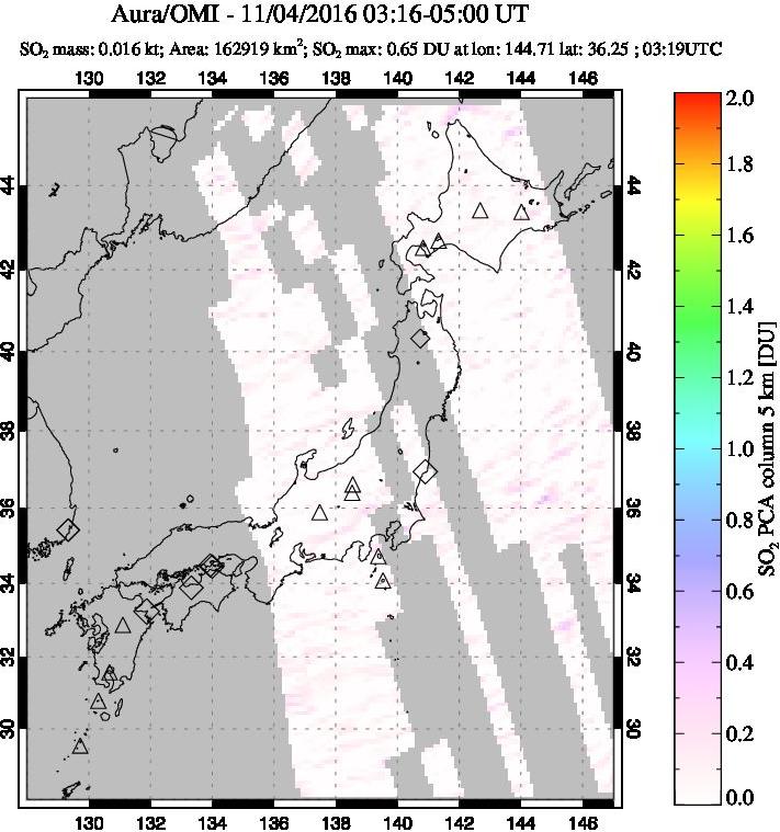 A sulfur dioxide image over Japan on Nov 04, 2016.