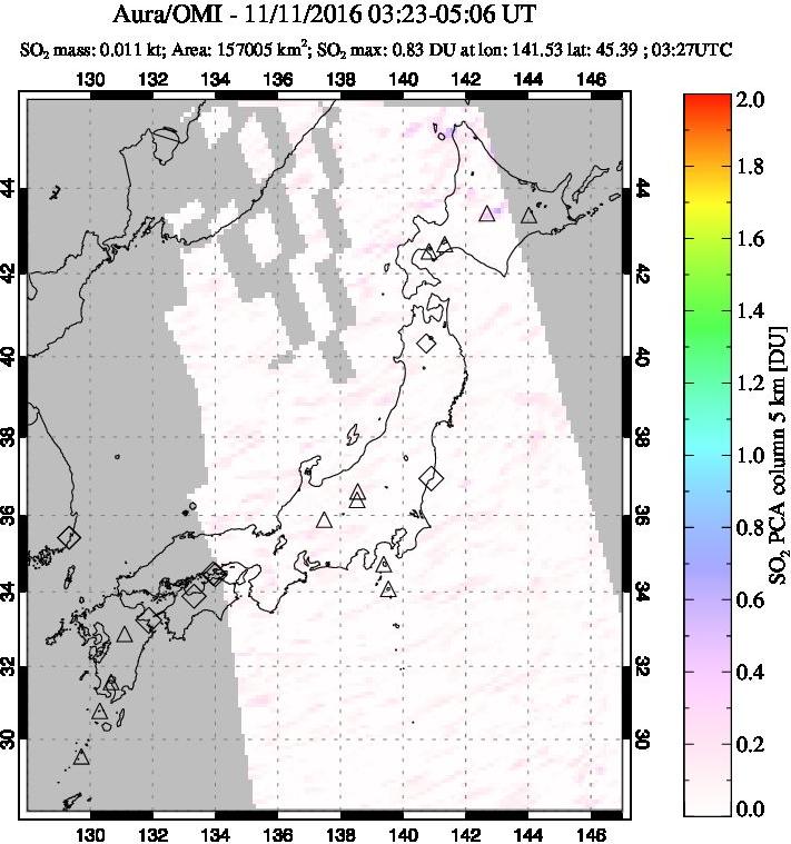 A sulfur dioxide image over Japan on Nov 11, 2016.