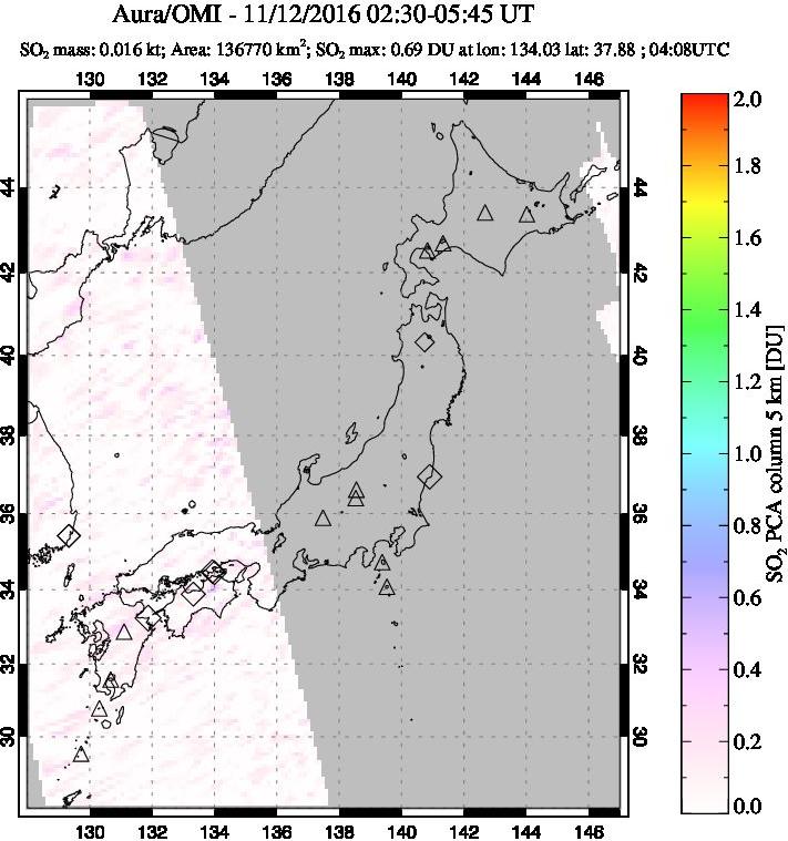 A sulfur dioxide image over Japan on Nov 12, 2016.