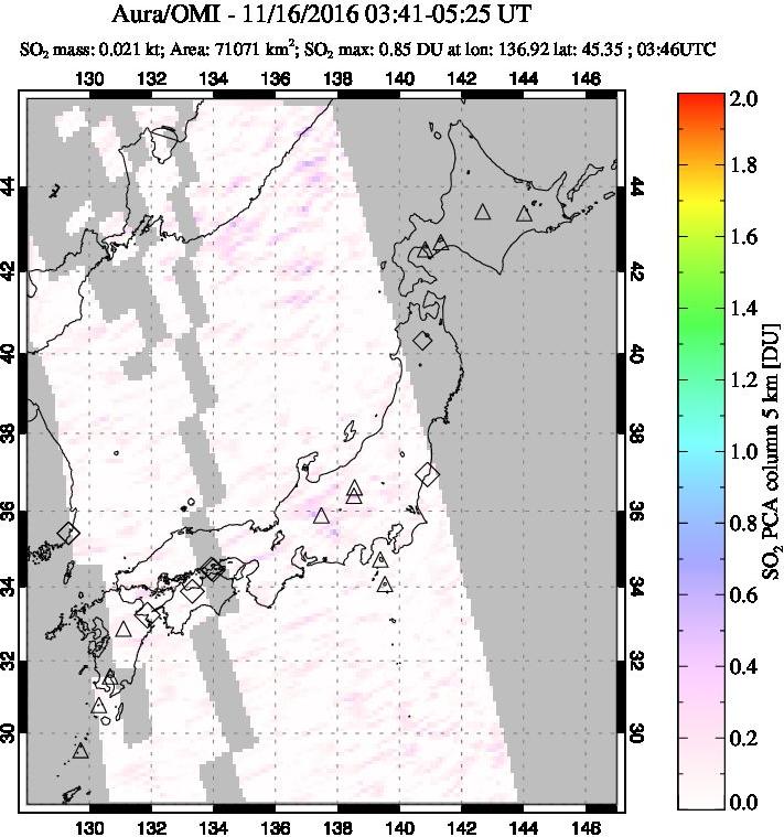 A sulfur dioxide image over Japan on Nov 16, 2016.
