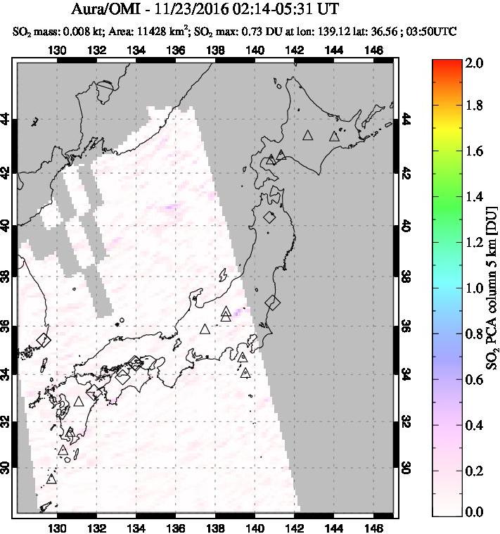 A sulfur dioxide image over Japan on Nov 23, 2016.