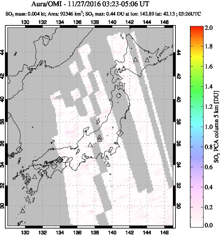 A sulfur dioxide image over Japan on Nov 27, 2016.