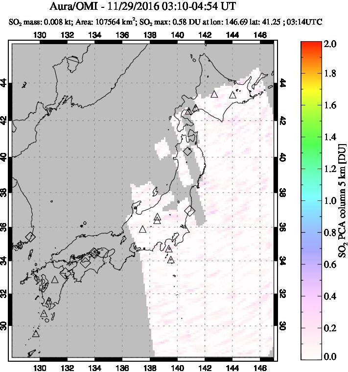 A sulfur dioxide image over Japan on Nov 29, 2016.