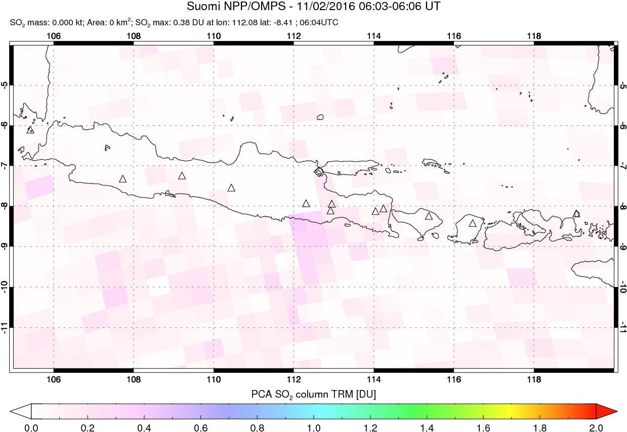 A sulfur dioxide image over Java, Indonesia on Nov 02, 2016.