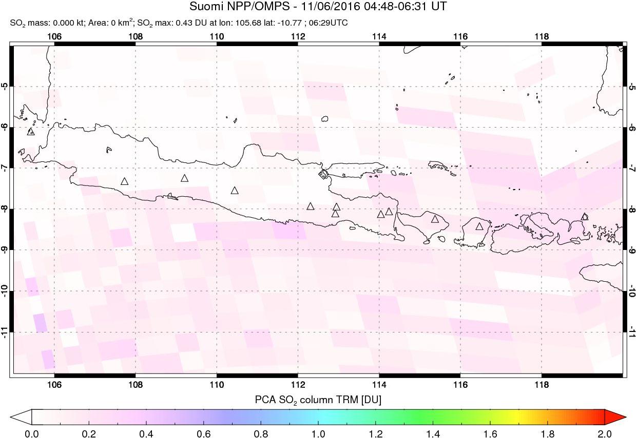 A sulfur dioxide image over Java, Indonesia on Nov 06, 2016.