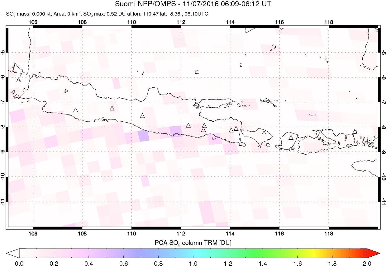 A sulfur dioxide image over Java, Indonesia on Nov 07, 2016.