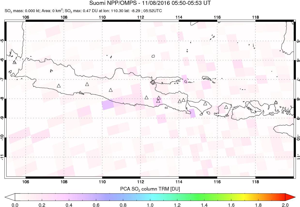 A sulfur dioxide image over Java, Indonesia on Nov 08, 2016.