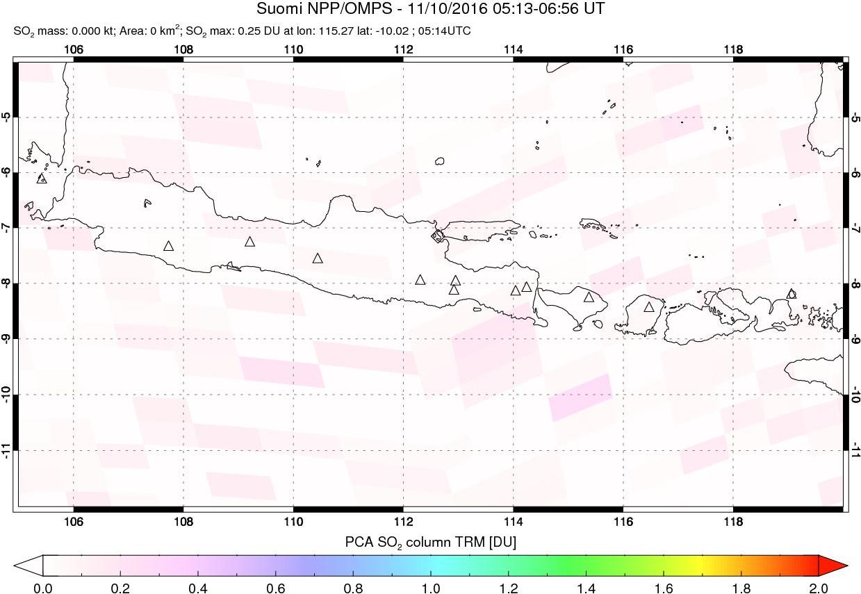 A sulfur dioxide image over Java, Indonesia on Nov 10, 2016.