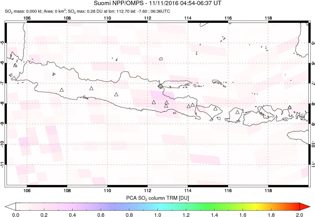 A sulfur dioxide image over Java, Indonesia on Nov 11, 2016.