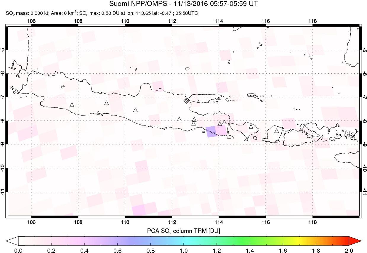 A sulfur dioxide image over Java, Indonesia on Nov 13, 2016.