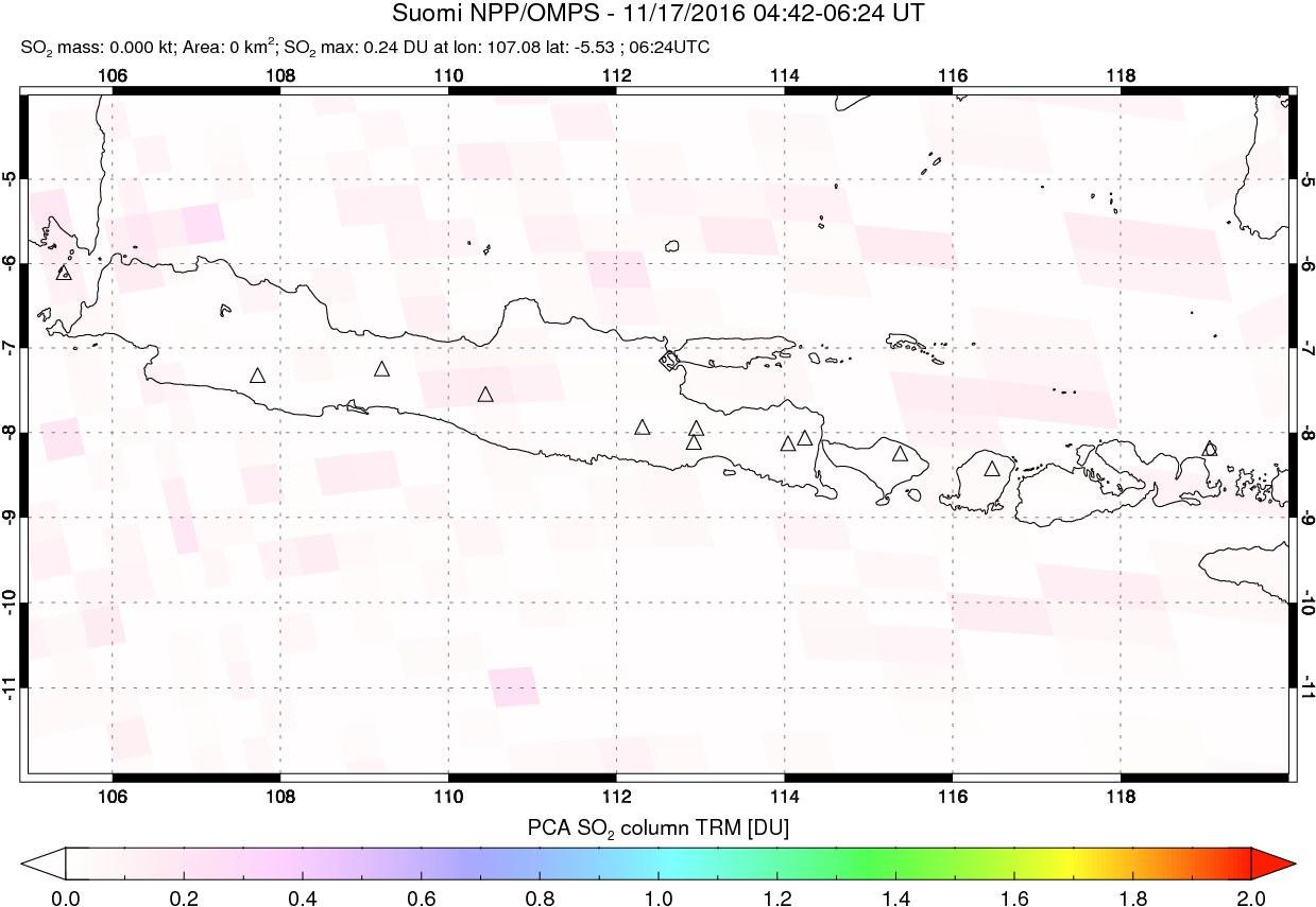 A sulfur dioxide image over Java, Indonesia on Nov 17, 2016.