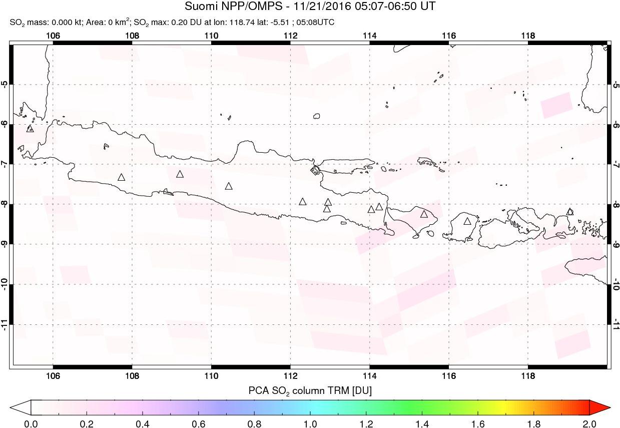 A sulfur dioxide image over Java, Indonesia on Nov 21, 2016.