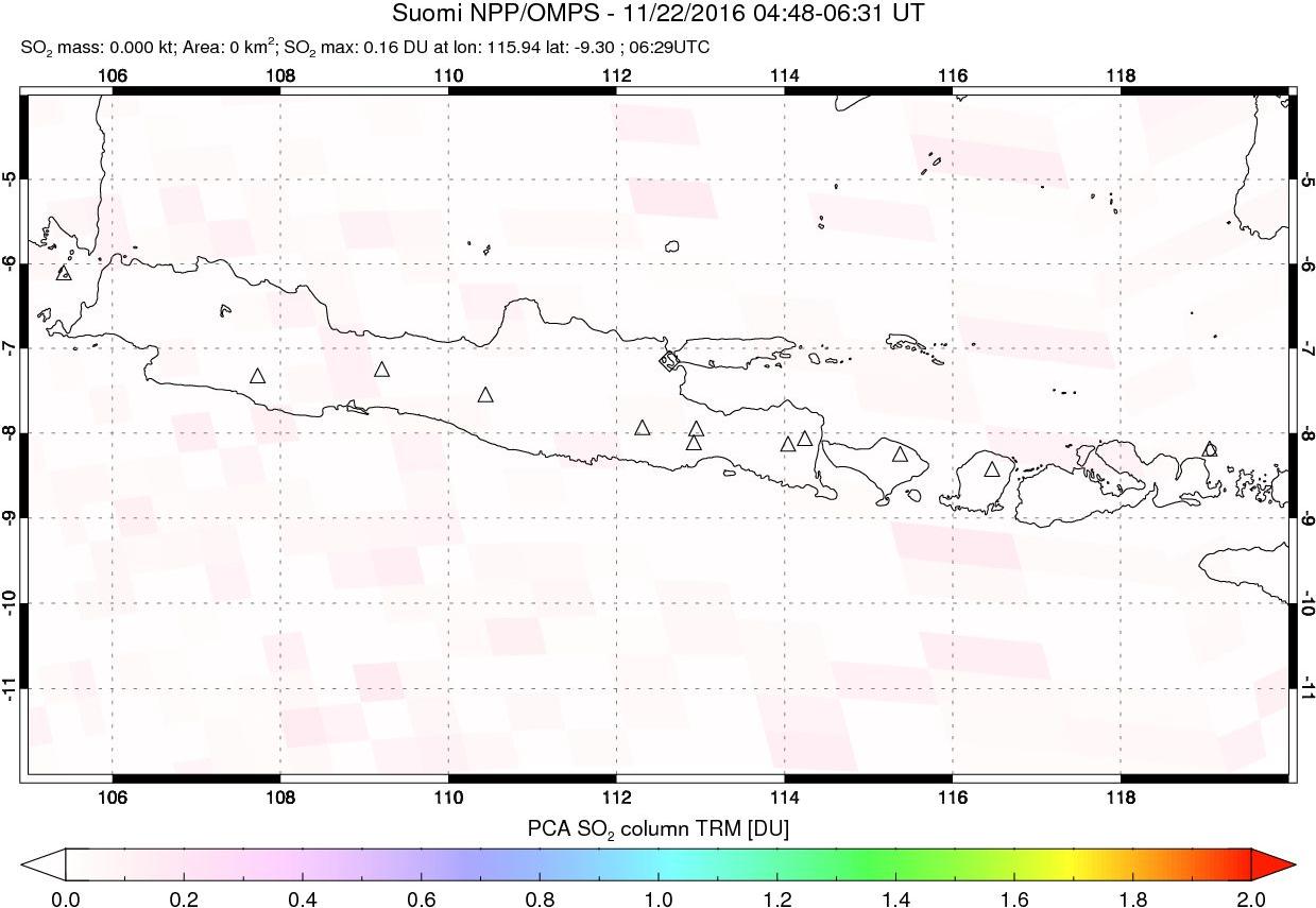 A sulfur dioxide image over Java, Indonesia on Nov 22, 2016.