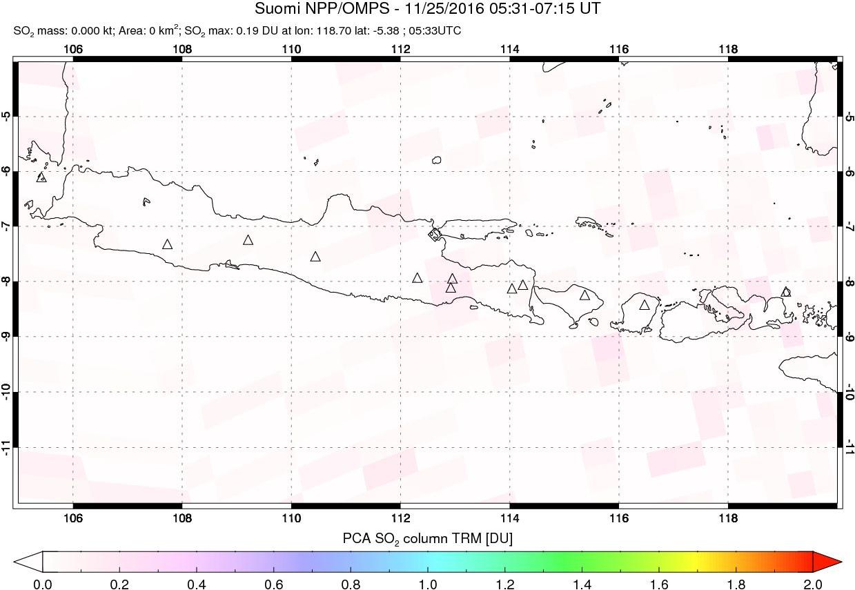 A sulfur dioxide image over Java, Indonesia on Nov 25, 2016.