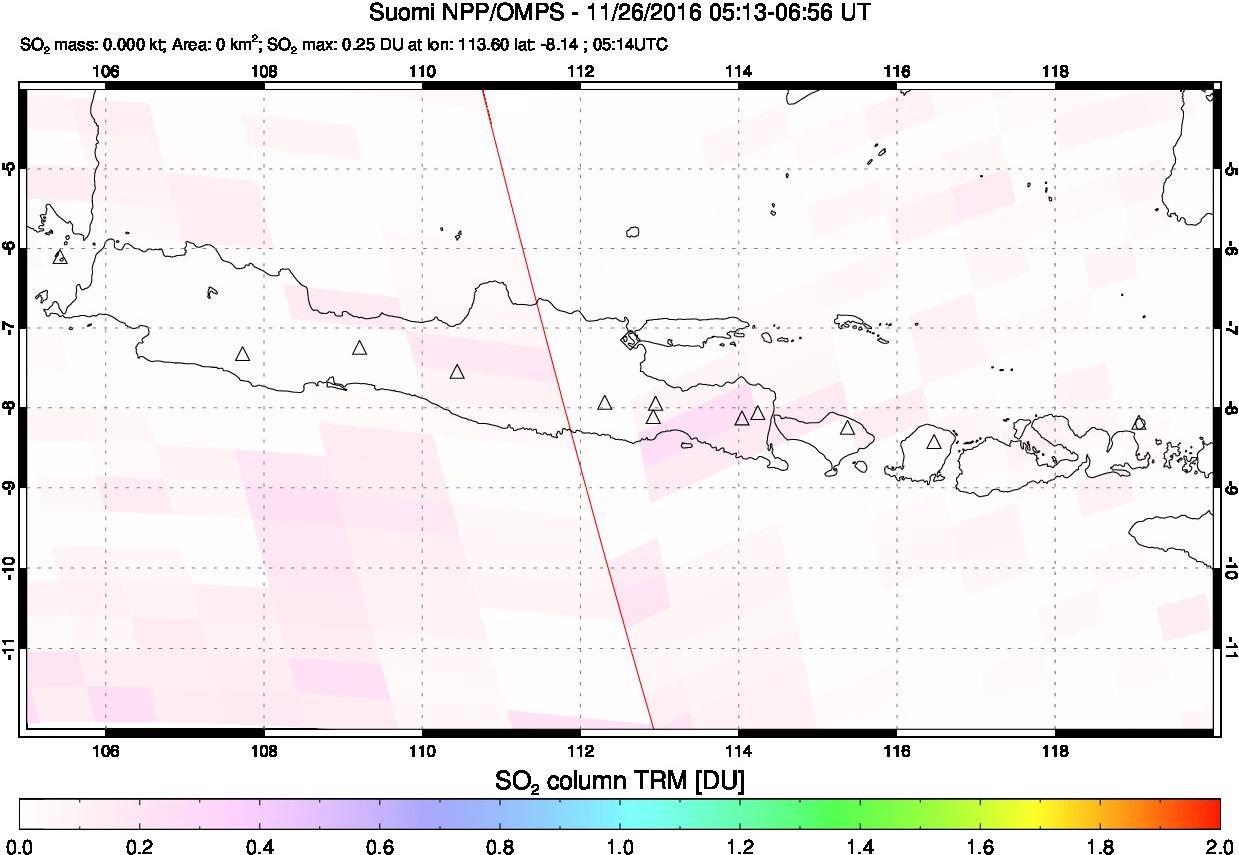 A sulfur dioxide image over Java, Indonesia on Nov 26, 2016.