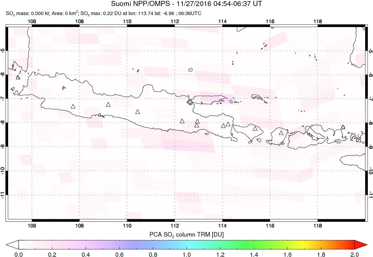 A sulfur dioxide image over Java, Indonesia on Nov 27, 2016.