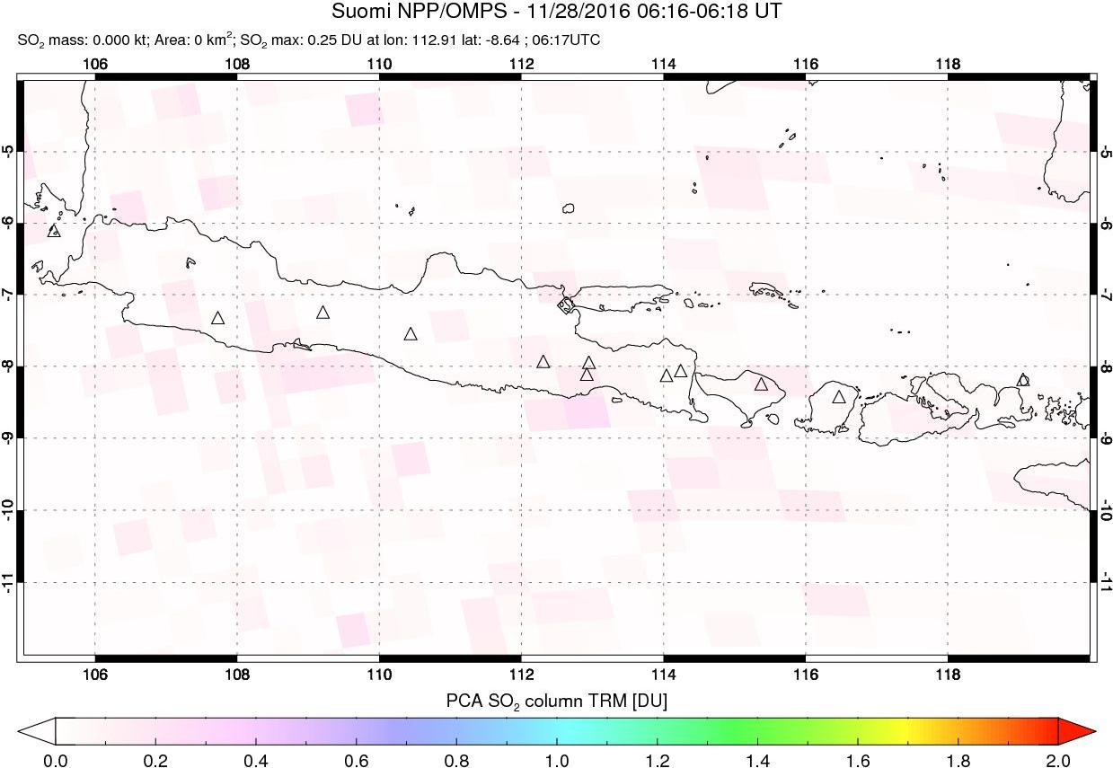 A sulfur dioxide image over Java, Indonesia on Nov 28, 2016.