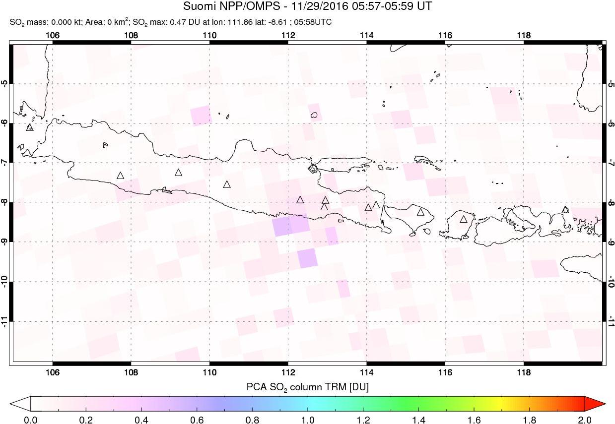 A sulfur dioxide image over Java, Indonesia on Nov 29, 2016.