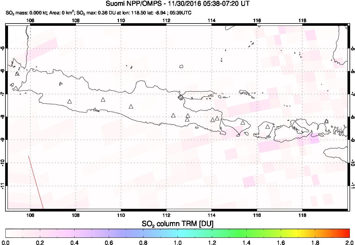 A sulfur dioxide image over Java, Indonesia on Nov 30, 2016.