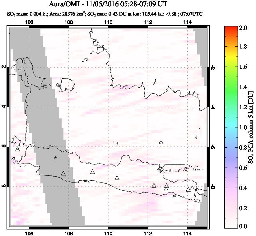 A sulfur dioxide image over Java, Indonesia on Nov 05, 2016.