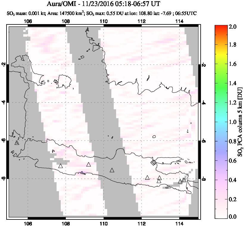 A sulfur dioxide image over Java, Indonesia on Nov 23, 2016.