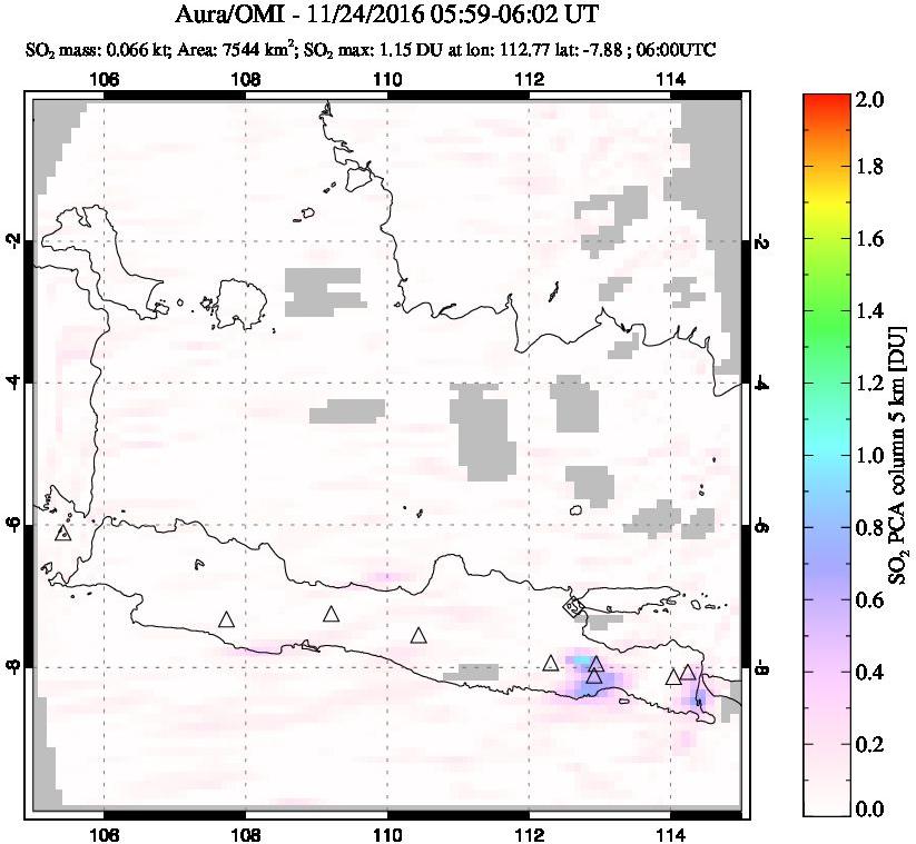 A sulfur dioxide image over Java, Indonesia on Nov 24, 2016.