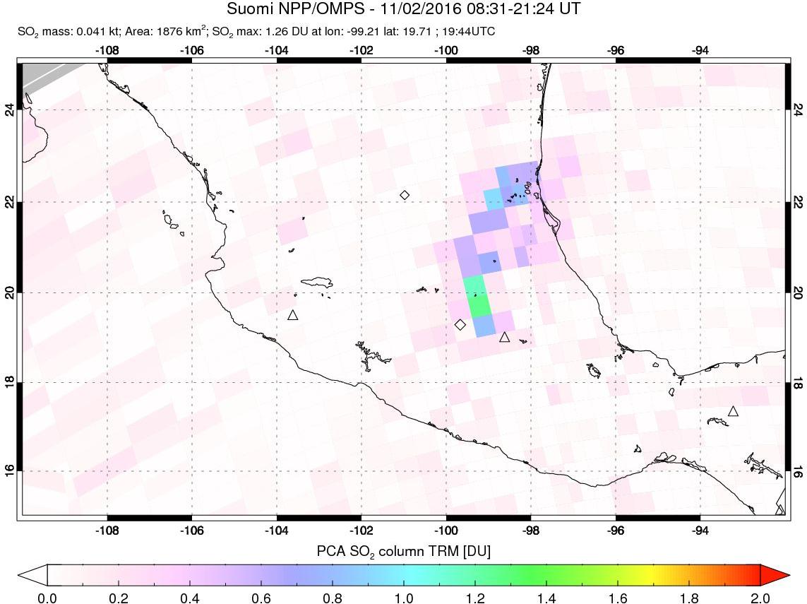 A sulfur dioxide image over Mexico on Nov 02, 2016.