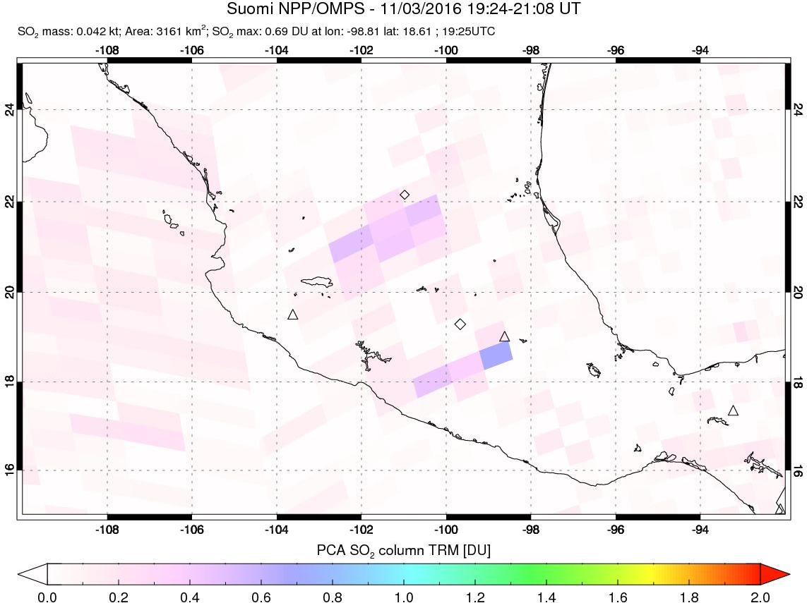A sulfur dioxide image over Mexico on Nov 03, 2016.