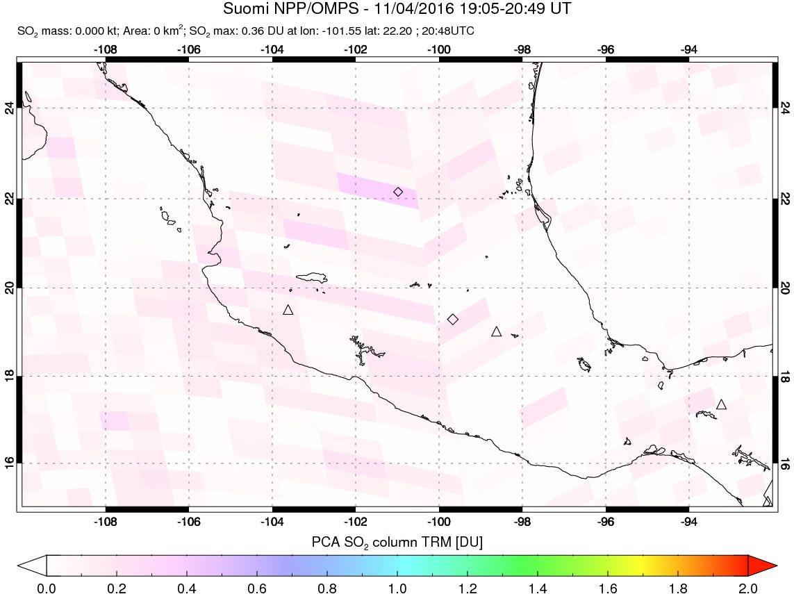 A sulfur dioxide image over Mexico on Nov 04, 2016.