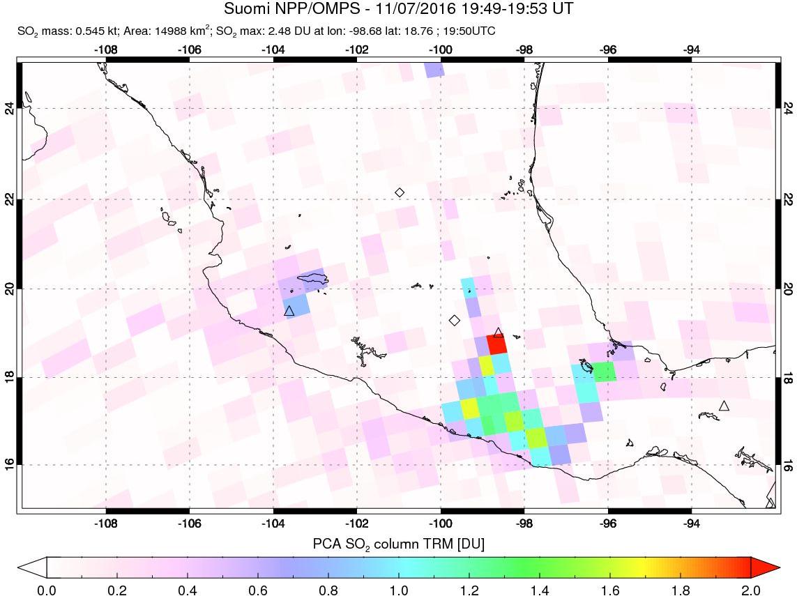 A sulfur dioxide image over Mexico on Nov 07, 2016.