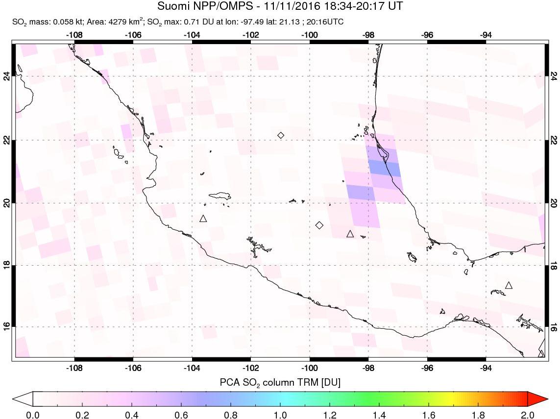 A sulfur dioxide image over Mexico on Nov 11, 2016.