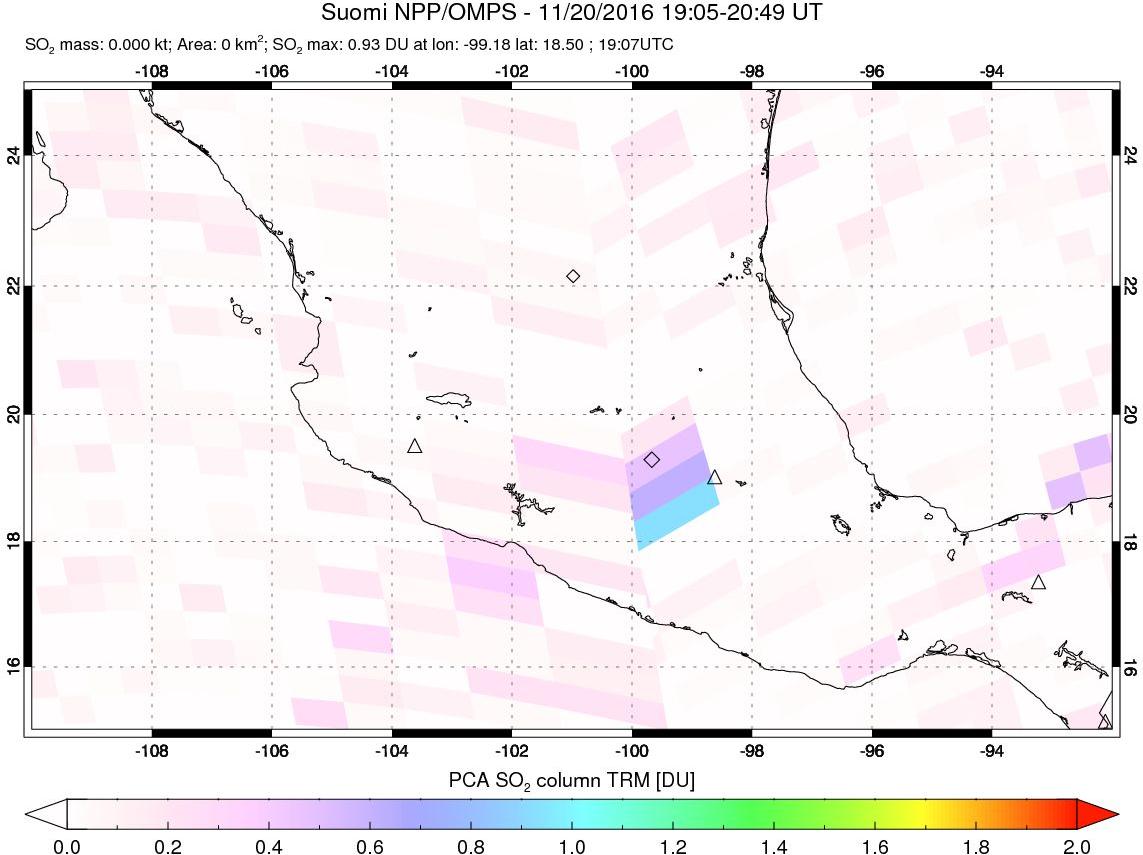 A sulfur dioxide image over Mexico on Nov 20, 2016.