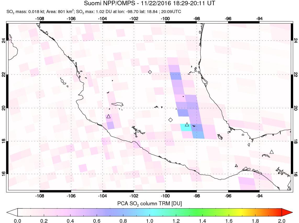 A sulfur dioxide image over Mexico on Nov 22, 2016.