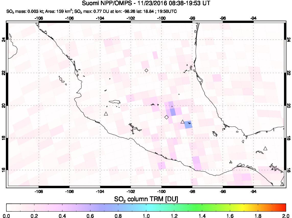 A sulfur dioxide image over Mexico on Nov 23, 2016.